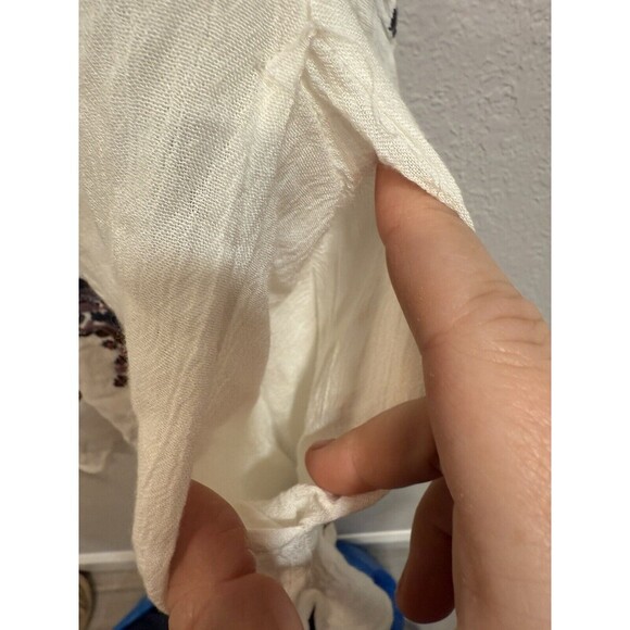 Free People Ivory Oxford Embroidered Slip On Mini Swing Bohemian Dress Medium - Picture 9 of 10